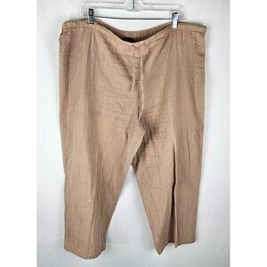 Eileen Fisher Cropped Capris Pants Sz Large Cotton Tan Drawstring Tie FLAW